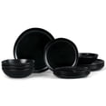 thumbnail image 1 of Vesteel Dinnerware Set for 4, 12 Pieces Premium Stoneware Plates and Bowls Set for Home, Chip & Scratch Resistant, Microwave and Dishwasher Safe - Matte Black, 1 of 10