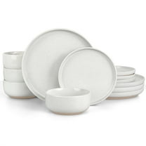 Vesteel 12-Piece Dinnerware Set, Ceramic Plates and Bowls Set for 4, Speckled Stoneware Dishes Set for Family, Microwave & Dishwasher Safe - Speckled White