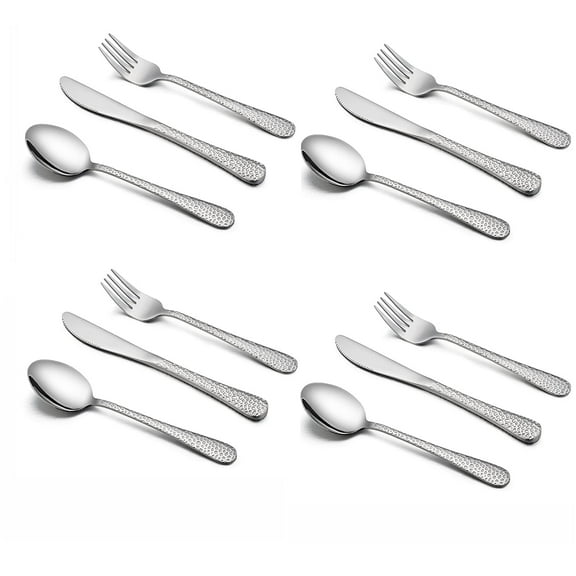 Vesteel 12-Piece Kids Hammered Silverware Set, Stainless Steel Preschooler Eating Flatware Utensils - Silver