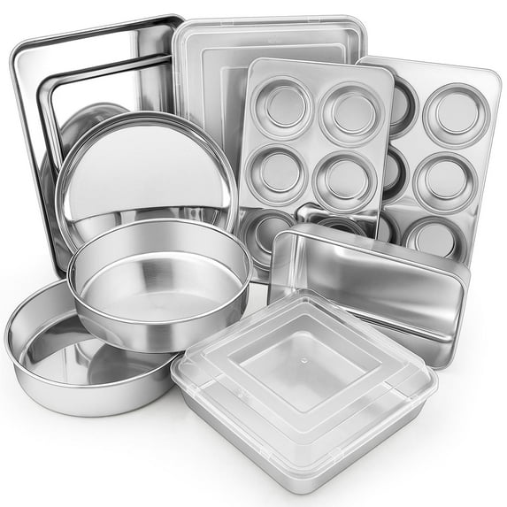 Vesteel 12 Piece Stainless Steel Bakeware Sets, Metal Baking Pan Tray Set, Non-Toxic & Dishwasher Safe - Silver