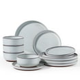 thumbnail image 1 of Vesteel 12Pcs Dinnerware Set, Ceramic Plates and Bowls Set for 4, Reactive Glaze Tableware Set with Purple Clay Base for Home, Chip & Scratch Resistant Stoneware, Moonlight White, 1 of 11