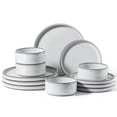 thumbnail image 1 of Vesteel 12-Piece Dinnerware Set, Ceramic Plates and Bowls Sets, Healthy Yixing Purple Clay Dishes Set, Elegant & Durable Tableware, Dishwasher & Microwave Safe - Moonlight White, 1 of 12