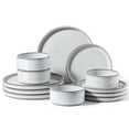 thumbnail image 1 of Vesteel 12-Piece Dinnerware Set, Ceramic Plates and Bowls Sets, Healthy Yixing Purple Clay Dishes Set, Elegant & Durable Tableware, Dishwasher & Microwave Safe - Moonlight White, 1 of 12