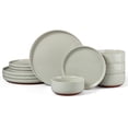 thumbnail image 1 of Vesteel 12-Piece Dinnerware Set for 4, Handcrafted Ceramic Plates and Bowls Set, Speckled Stoneware Dishes Set for Family, Microwave & Dishwasher Safe - Light Green, 1 of 11