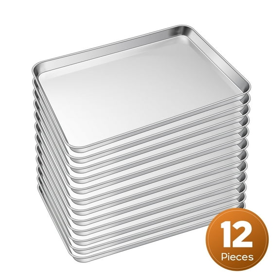Vesteel 18" x 13" Baking Cookie Sheets, 12-Piece Stainless Steel Rectangle Baking Pan Oven Tray, Commercial Bakery Bun Pan, Mirror Finished & Dishwasher Safe