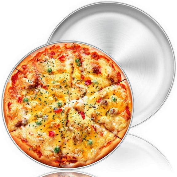 Vesteel 13.4 inch Stainless Steel Pizza Pan Set Large Pizza Oven Pans Tray for Baking Serving - 2 Piece