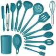 thumbnail interactive-video image 1 of Vesteel 15-Piece Kitchen Utensils Set, Silicone Cooking Utensils with Holder, Non-stick Cookware Friendly & Heat Resistant - Teal Blue, 1 of 8