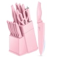 thumbnail image 1 of Vesteel Knife Set for Kitchen with Block, 15 Pcs High Carbon Stainless Steel Kitchen Knives Set with Sharpener Kitchen Shears - Pink, 1 of 8