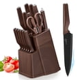 thumbnail image 1 of Vesteel Knife Block Set for Kitchen, 15-Piece High Carbon Stainless Steel Knives Set with Ergonomic Handle, Ultra-sharp & Rust Resistant, Walnut Brown, 1 of 9