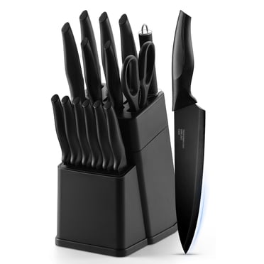 Vesteel Knife Set for Kitchen with Block, 15 Pcs Stainless Steel Kitchen Knife Set with Self Sharpening - Black