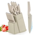 thumbnail image 1 of Vesteel Knife Block Set for Kitchen, 15-Piece High Carbon Stainless Steel Knives Set with Ergonomic Handle, Ultra-sharp & Rust Resistant, Khaki, 1 of 9