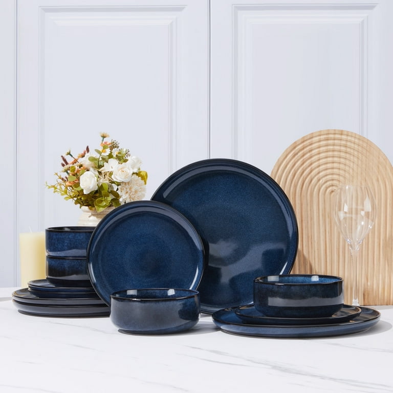 Vesteel Dinnerware Sets for 4, 12-Piece Stoneware Plates and Bowls