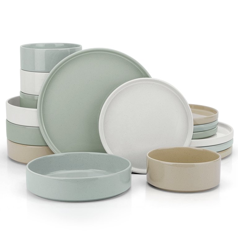 Vesteel 16-Piece Stoneware Dinnerware Set for 4, Stackable Plates