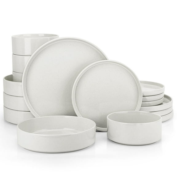 Vesteel 16 Pieces Dinnerware Sets, Premium Stoneware Dishes Set for 4, Speckled Plates and Bowls Set for Home Restaurant, Microwave and Dishwasher Safe - Off-white