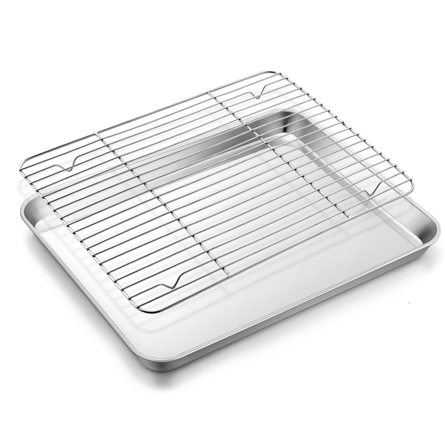 VeSteel Baking Sheets and Racks Set, Stainless Steel Rectangle Baking Sheet  Oven Tray and Cooling Grid Rack for Cookies Meats, Size 16 x 12 x 1 Inch 