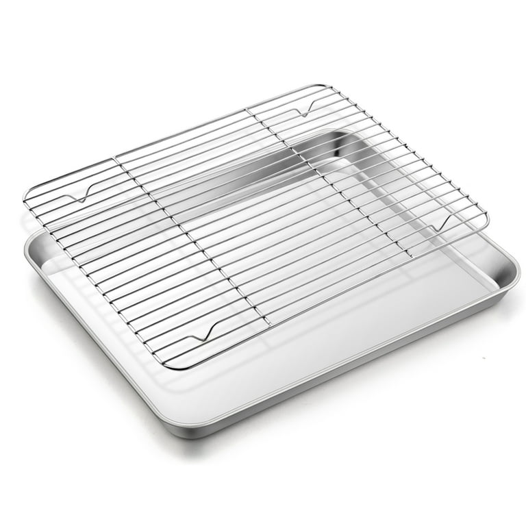 Stainless Steel Baking Sheet with Rack Set, E-far 16”x12” Cookie Sheet Pan  for Oven, Rimmed Metal Tray with Wire Cooling Rack for Cooking Roasting