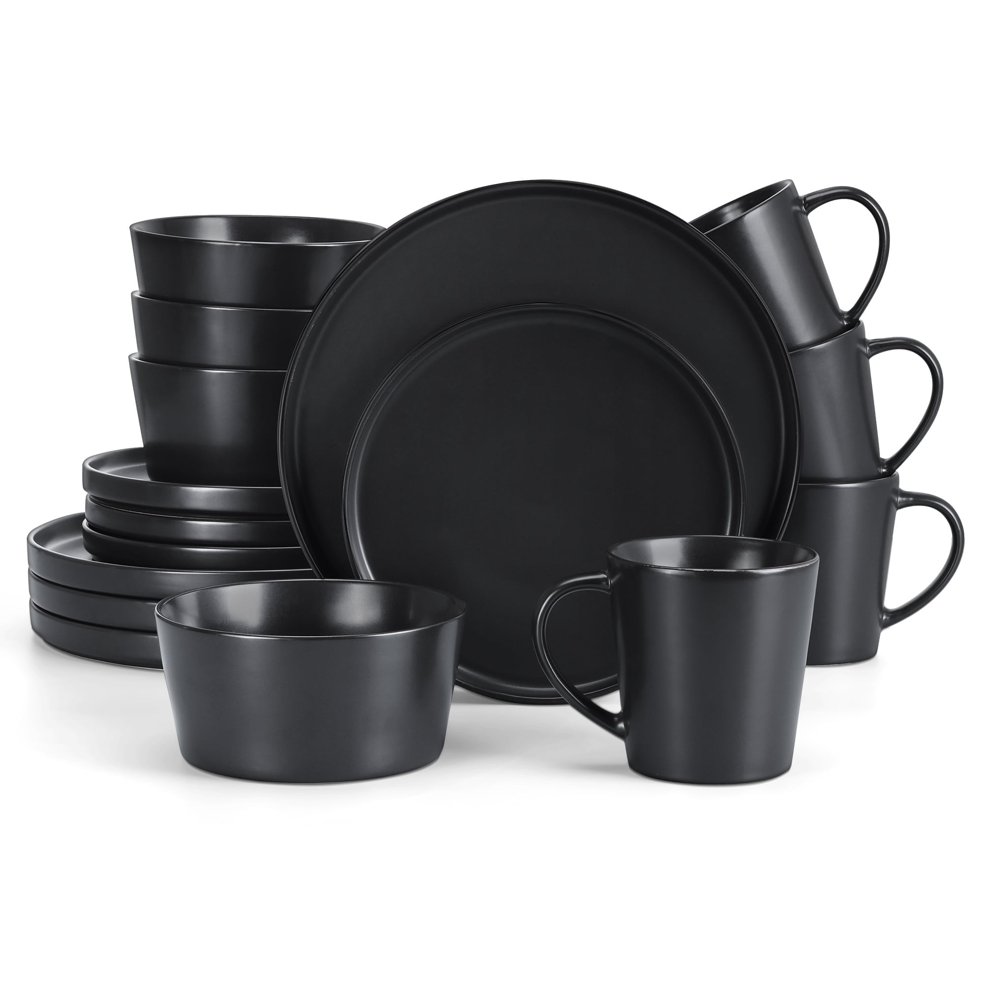 Vesteel Dinnerware Sets for 4, 16-Pieces Ceramic Plates and Bowls Sets with Coffee Cups, Elegant Dishes Set for Home Restaurant, Chip & Scratch Resistant, Black - Walmart.com
