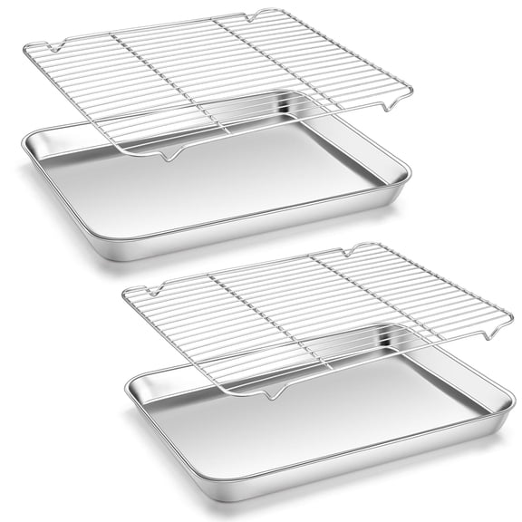 Vesteel Baking Sheet with Rack Set of 4, 18 inch Stainless Steel Cookie Sheet Baking Pan Tray with Cooling Rack, Nontoxic & Dishwasher Safe