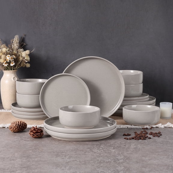Vesteel 18-Piece Dinnerware Set, Ceramic Plates and Bowls Set for 6, Speckled Stoneware Dishes Set for Family, Microwave & Dishwasher Safe - Cappuccino Brown