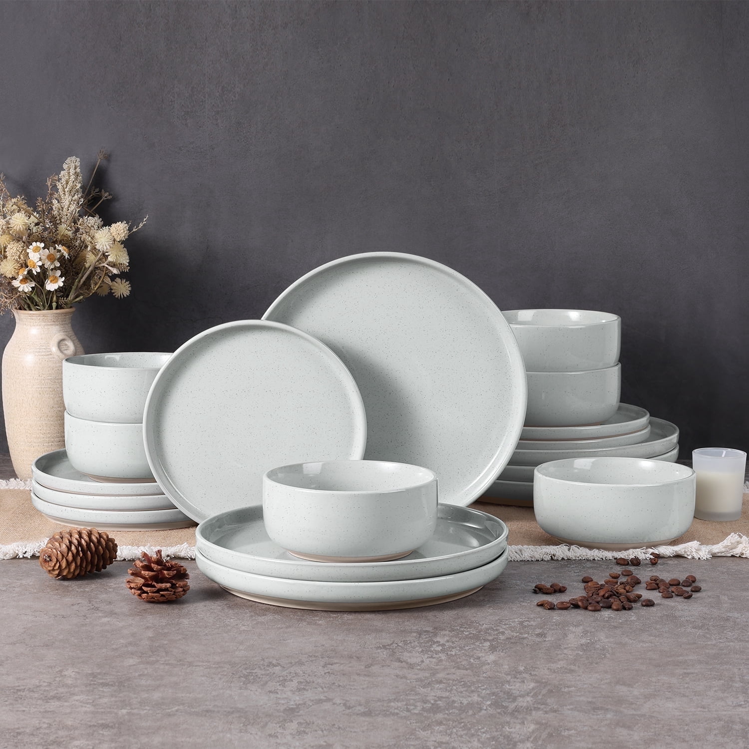 Vesteel, 18-Piece Dinnerware Set, for 6, Speckled White - Walmart.com