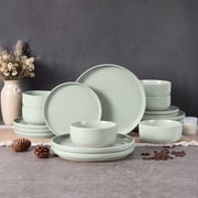 Vesteel 18-Piece Dinnerware Set, Ceramic Plates and Bowls Set for 6, Speckled Stoneware Dishes Set for Family, Microwave & Dishwasher Safe - Light Green