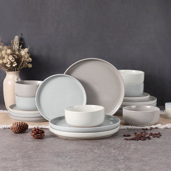 Vesteel 18-Piece Dinnerware Set, Ceramic Plates and Bowls Set for 6, Speckled Stoneware Dishes Set for Family, Microwave & Dishwasher Safe - Multi-Color