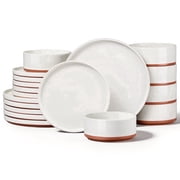 Vesteel 18 Pieces Dinnerware Set, Ceramic Plates and Bowls Set for 6, Handcrafted Speckled Stoneware Dishes Set for Home, Microwave and Dishwasher Safe - Speckl