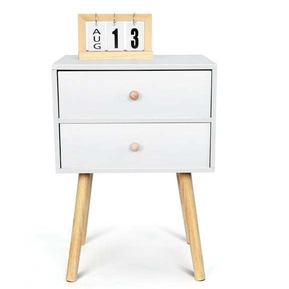 Vesteel 2 Drawer Nightstand, Modern End Table with 2 Drawers, White Bedside Furniture Dresser for Bedroom, Living Room
