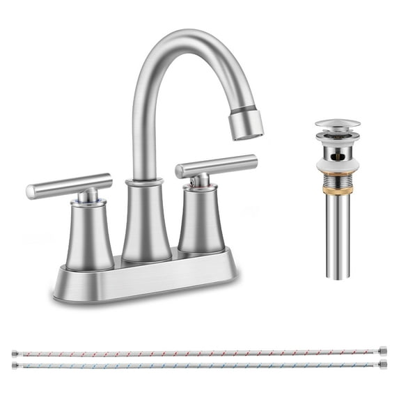 Vesteel 2-Handle Bathroom Faucet, 4 inch Stainless Steel Centerset Faucet with 360 Swivel Spout for Bathroom, Modern Bat Sink Faucet with Pop Up Sink Drain and Two Water Supply Lines