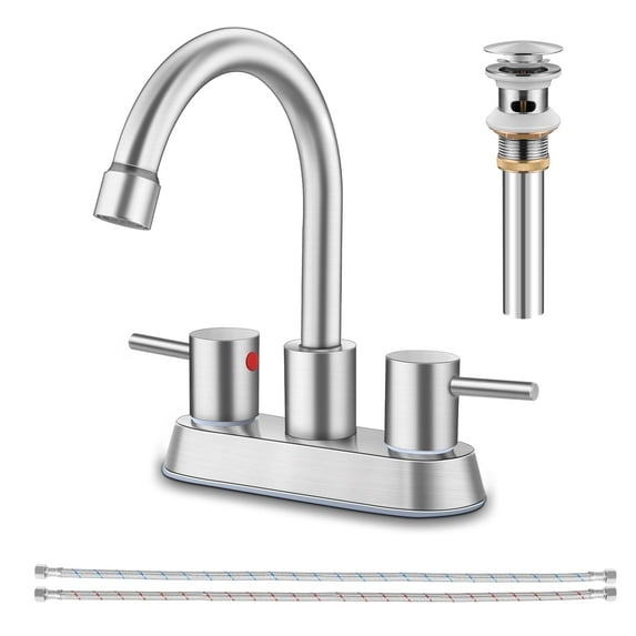 Vesteel 2-Handle Bathroom Faucet, 4 inch Stainless Steel Centerset Faucet with 360 Swivel Spout for Bathroom, Modern Bat Sink Faucet with Pop Up Sink Drain and Two Water Supply Lines