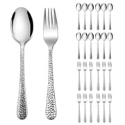 Vesteel 24-Piece Hammered Forks and Spoons Silverware Set, Stainless Steel Flatware Cutlery Set, Food-Grade Utensil Set for Home, Kitchen and Restaurant, Mirror Polished & Dishwasher Safe