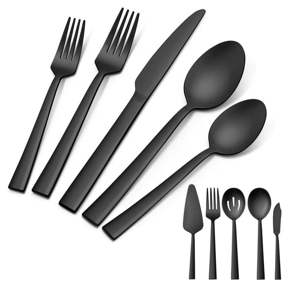 VeSteel 25Pcs Matte Black Silverware Set with Serving Utensils, Stainless Steel Flatware Set Service for 4, Metal Cutlery Eating Utensils Tableware Includes Forks/Spoons/Knives/Hostess Set