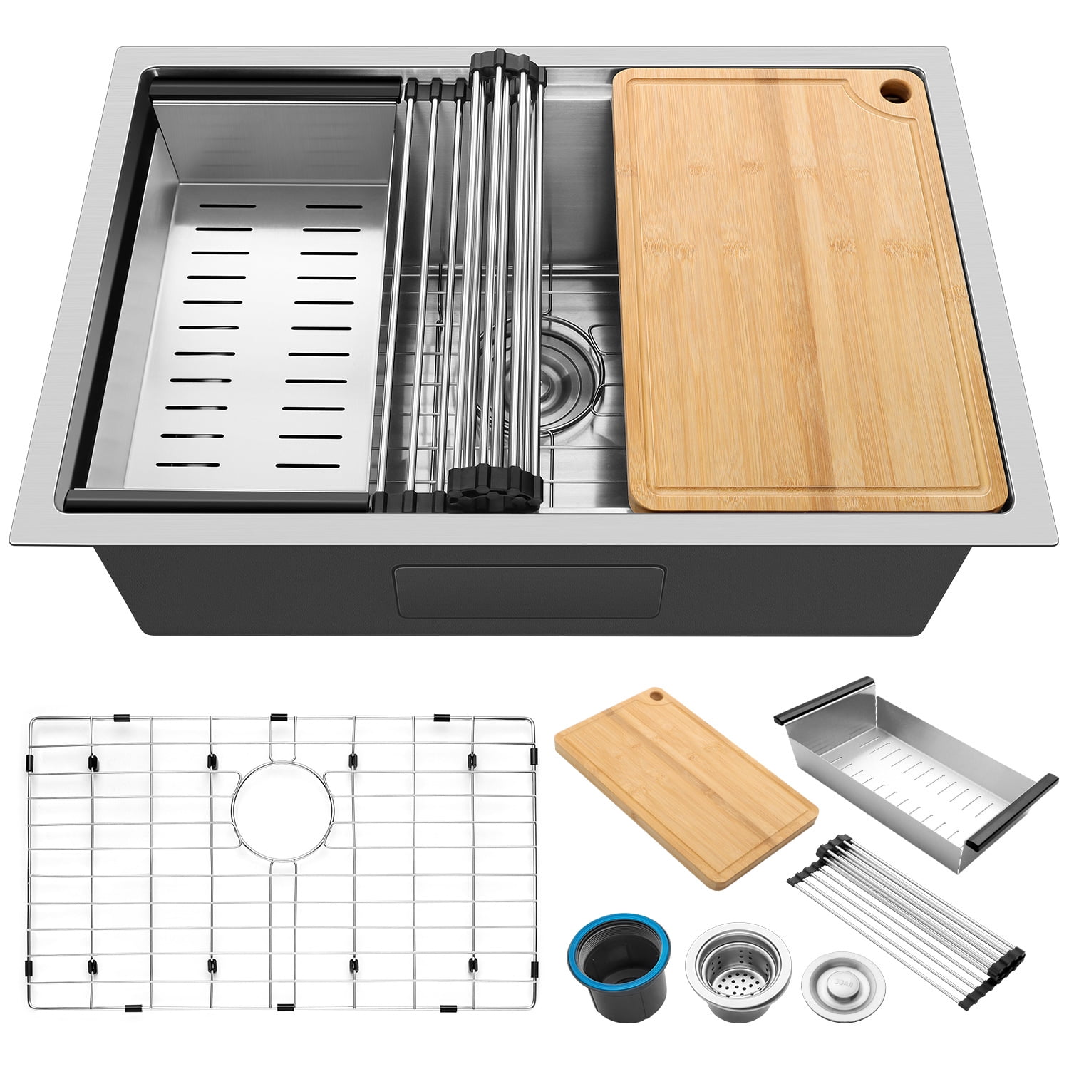 Vesteel 27 x 18 Kitchen Sink, Stainless Steel Undermount Sink for Kitchen Single Bowl Workstation Sink, 4 Sink Accessories Include