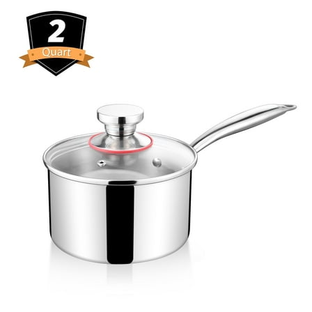 Vesteel 2 Quart Saucepan with Lid, Tri-Ply Stainless Steel Sauce Pan, 2qt Small Induction Cooking Pot with Ergonomic Handle, Small Pan for Making Sauce, Warming Milk, Boiling Eggs, Dishwasher Safe