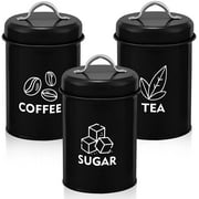 Vesteel 3 Piece Sugar Tea Coffee Kitchen Canister Set Food Storage Jars with Bamboo Lids - Black 4” x 6.89”