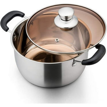 Vesteel 3 Quart Stock Pot, Stainless Steel Metal Pasta Soup Pot with Glass Lid for Cooking, Heat-Proof Double Handles, Heavy Duty & Dishwasher Safe