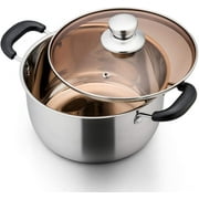 Vesteel 3 Quart Stock Pot, Stainless Steel Metal Pasta Soup Pot with Glass Lid for Cooking, Heat-Proof Double Handles, Heavy Duty & Dishwasher Safe