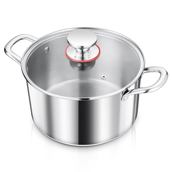 Vesteel 4 Qt Tri-Ply Stainless Steel Stock Pot, 4 Quart Stockpot Pasta Cooking Cookware with Visible Lid for Soup