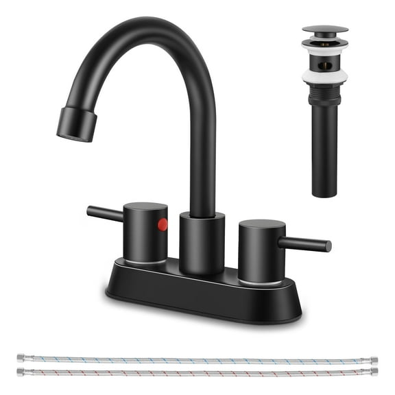 Vesteel 4 inch Bathroom Faucet, 2-Handle Stainless Steel Centerset Faucet with 360 Swivel Spout for Bathroom, Modern Bat Sink Faucet with Pop Up Sink Drain and Two Water Supply Lines