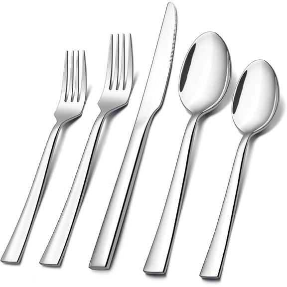 60-Piece Silverware Set, Vesteel Stainless Steel Flatware Set Service for 12, Modern Tableware Cutlery Set for Home and Restaurant, Square Edge & Mirror Finish, Dishwasher Safe