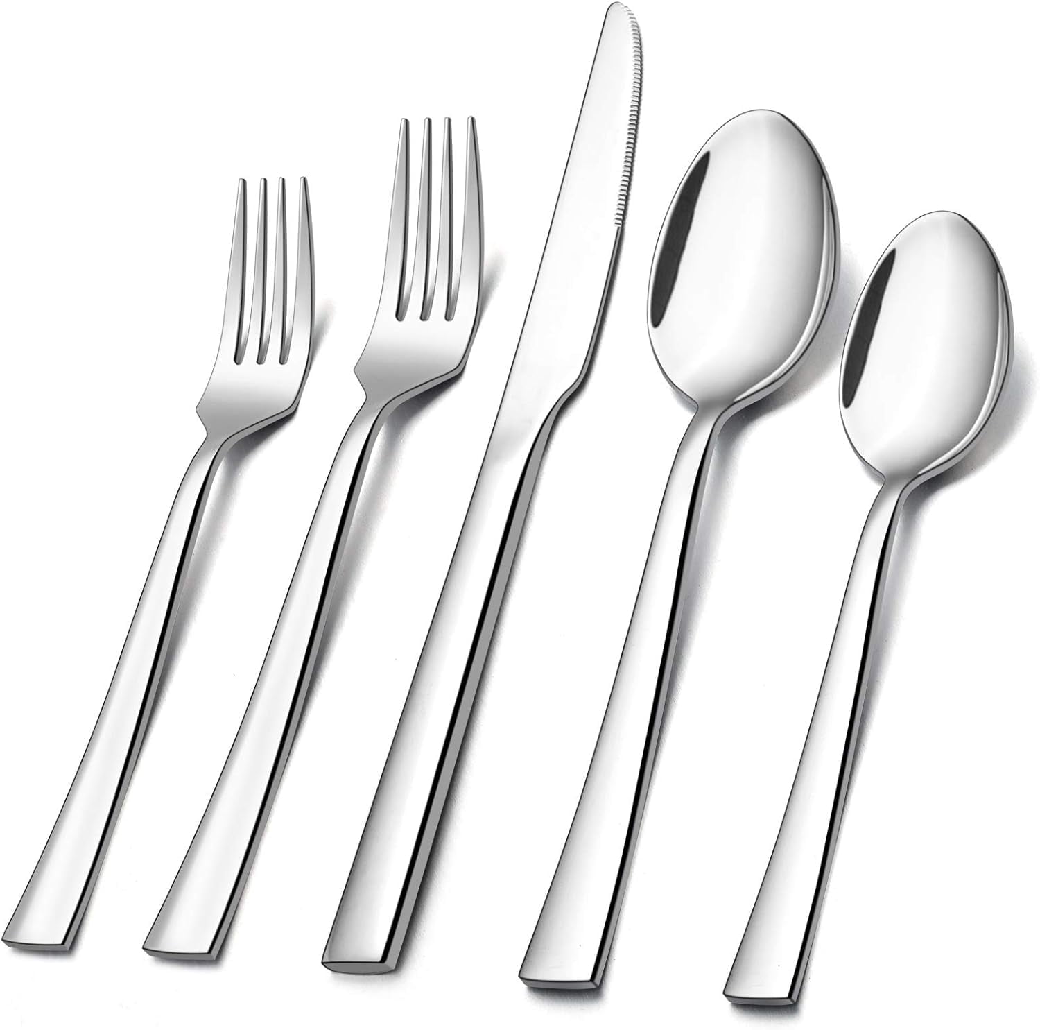 60-Piece Silverware Set, Vesteel Stainless Steel Flatware Set Service for 12, Modern Tableware Cutlery Set for Home and Restaurant, Square Edge & Mirror Finish, Dishwasher Safe