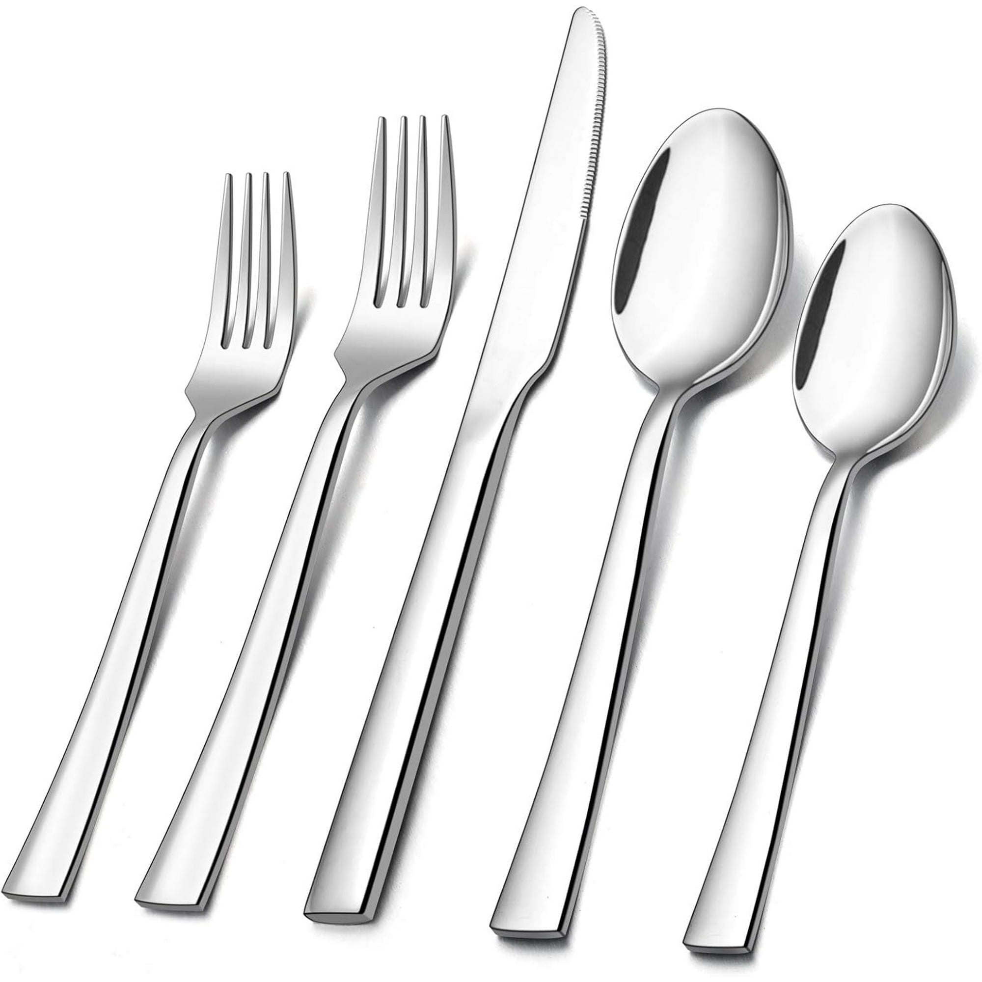 60-Piece Silverware Set, Vesteel Stainless Steel Flatware Set Service for 12, Modern Tableware Cutlery Set for Home and Restaurant, Square Edge & Mirror Finish, Dishwasher Safe