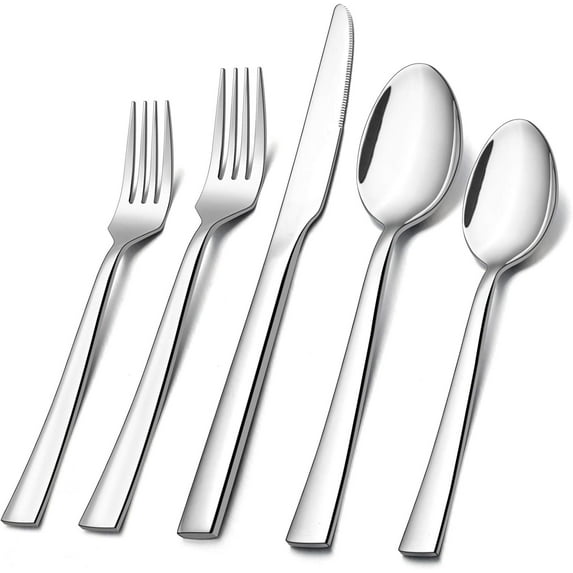 60-Piece Silverware Set, Vesteel Stainless Steel Flatware Set Service for 12, Modern Tableware Cutlery Set for Home and Restaurant, Square Edge & Mirror Finish, Dishwasher Safe
