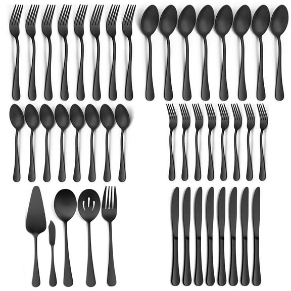 Vesteel 40 Pieces Black Silverware Set with 5 Serving Utensils, Stainless Steel Modern Flatware Cutlery Set for 8, Eating Utensils Tableware Include Forks Knives Spoons, Mirror Polished