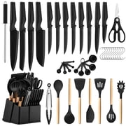 Vesteel 43-Piece Kitchen Knife and Utensil Set, High Carbon Stainless Steel Kitchen Knives with Silicone Cooking Utensils, Non-Stick Cookware, Ultra-sharp & Rust