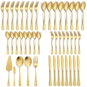 Vesteel 45 Pieces Gold Silverware Set with Serving Utensils, Stainless Steel Modern Flatware Cutlery Set for 8, Eating Utensils Tableware Include Forks Knives Spoons, Mirror Polished