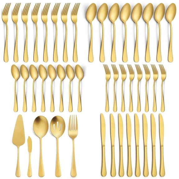 Vesteel 45 Pieces Gold Silverware Set with Serving Utensils, Stainless Steel Modern Flatware Cutlery Set for 8, Eating Utensils Tableware Include Forks Knives Spoons, Mirror Polished