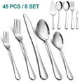 thumbnail interactive-video image 1 of Vesteel 45 Pieces Silverware Set with Serving Utensils, Stainless Steel Modern Flatware Cutlery Set for 8, Eating Utensils Tableware Include Forks Knives Spoons, Mirror Polished & Dishwasher Safe, 1 of 8