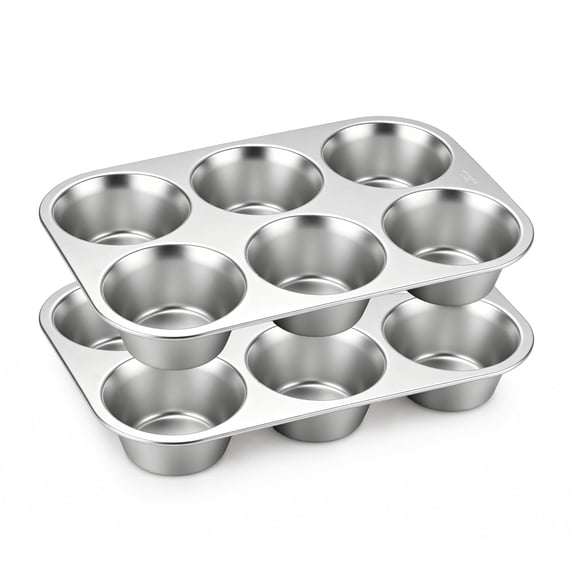 Vesteel 6-Cup Muffin Pan Set of 2, Stainless Steel Extra-Large Cupcake ...