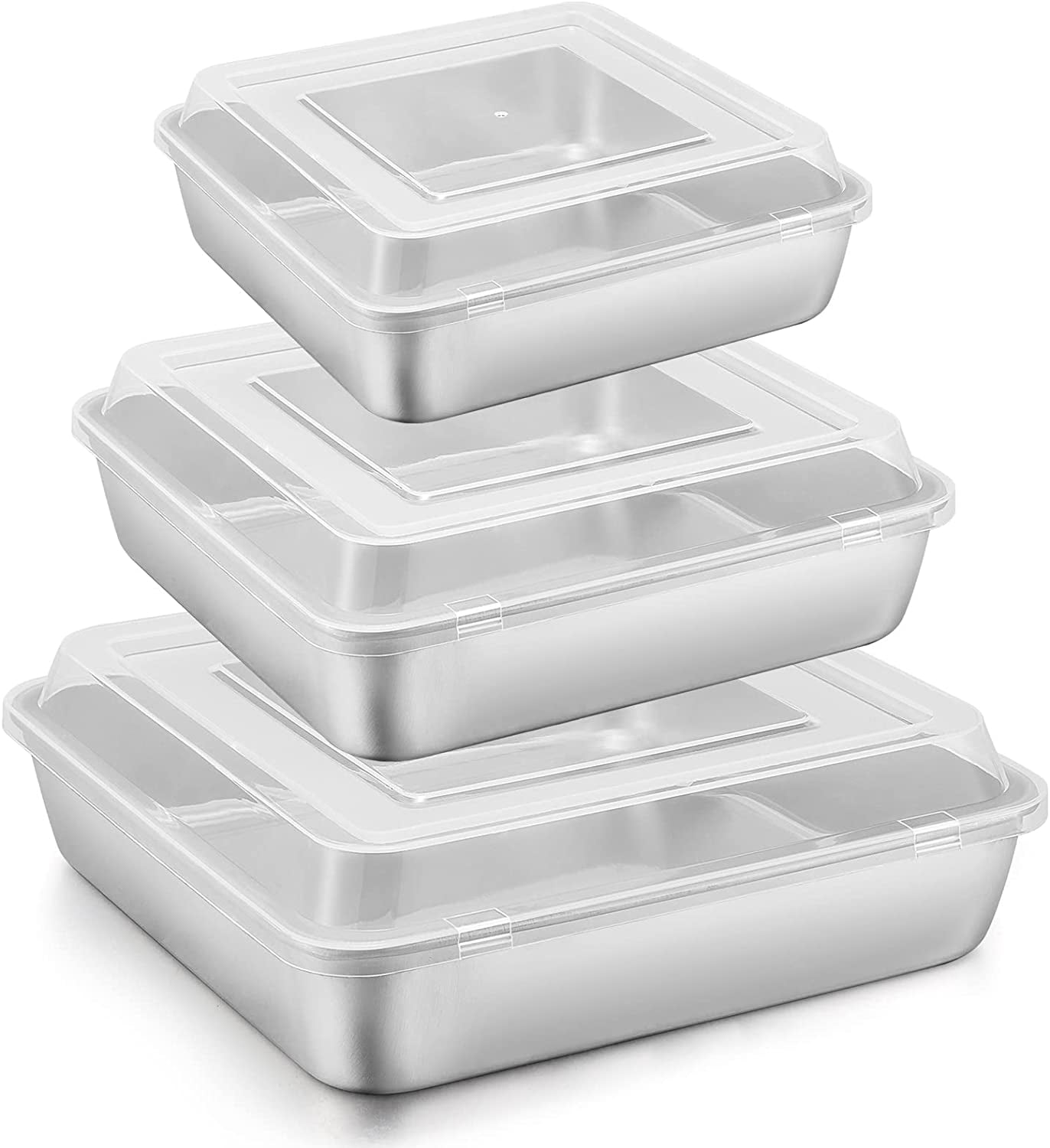 Vesteel 6Piece Cake Pan with Lid (3 Pans + 3 Lids), Stainless Steel
